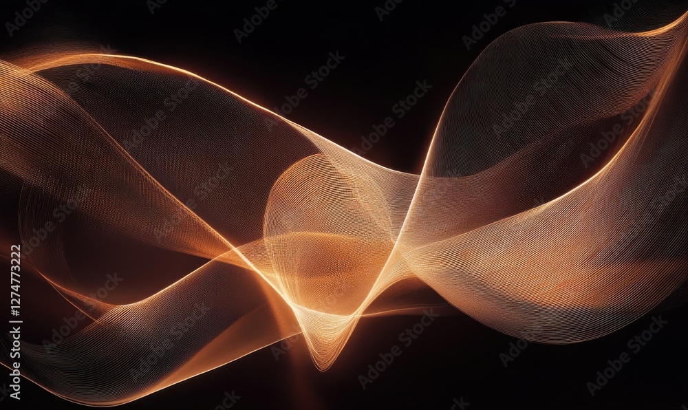 Poster abstract neon lines forming dynamic shapes on a dark background, soft glowing light creating a futur