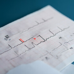 Close-up of an electrocardiogram (ECG) monitor showing heart rhythms in a medical setting