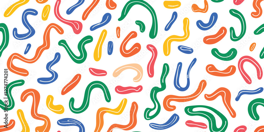 Poster fun colorful line doodle vector seamless pattern. creative minimalist style art background for child