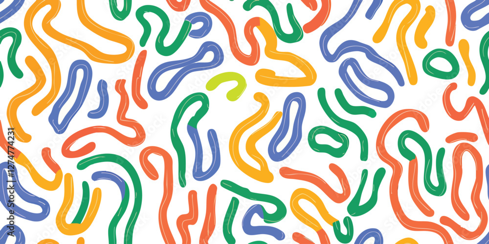 Poster fun colorful line doodle vector seamless pattern. creative minimalist style art background for child
