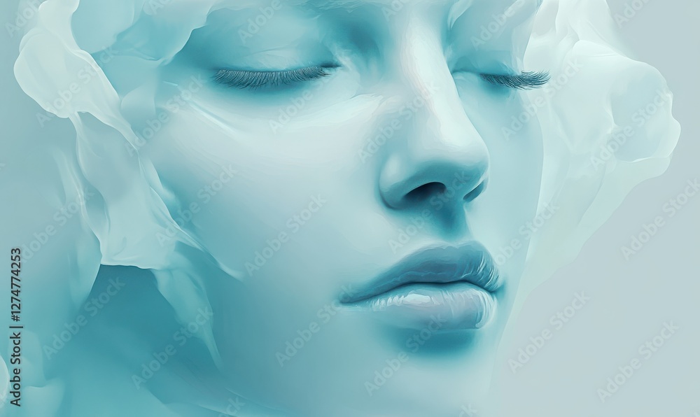 Poster digital art with fluid shapes in pastel colors, soft gradients creating a smooth, flowing visual com