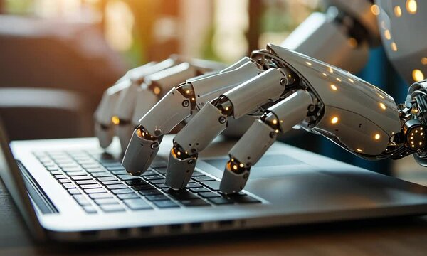 Robotic Hands Typing on Laptop Keyboard