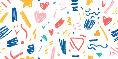 Love heart seamless vector pattern illustration. Colorful line doodle hearts background print. abstract geometric shape background for children, trendy design, Valentine's day holiday backdrop texture
