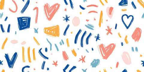 Love heart seamless vector pattern illustration. Colorful line doodle hearts background print. abstract geometric shape background for children, trendy design, Valentine's day holiday backdrop texture