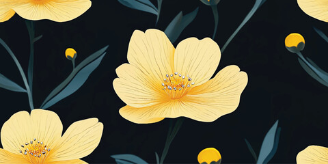 Yellow flowers watercolor seamless vector pattern background, The elegant the template for fashion prints