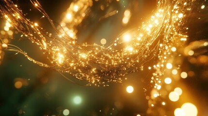 Obraz premium Golden energy flow, dark background, abstract art, design