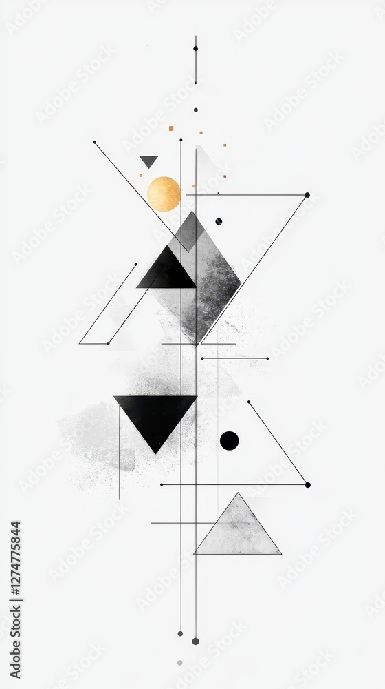 Poster abstract geometric composition featuring triangles lines and dots on white