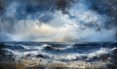 Fototapeta premium Stormy Sea with Lightning