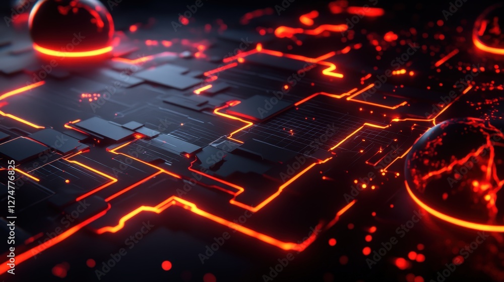 Aufkleber a stunning close-up image showcasing a dark, digital circuit board illuminated by vibrant red lights