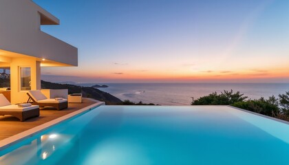 Luxury infinity pool at sunset overlooking the ocean