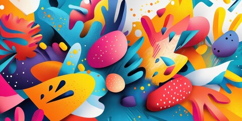 Abstract easter themed illustration featuring eggs and colorful shapes