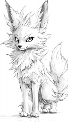 Sketchy fox, sitting, white background, art
