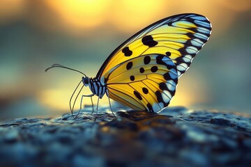 Yellow Butterfly In Golden Light