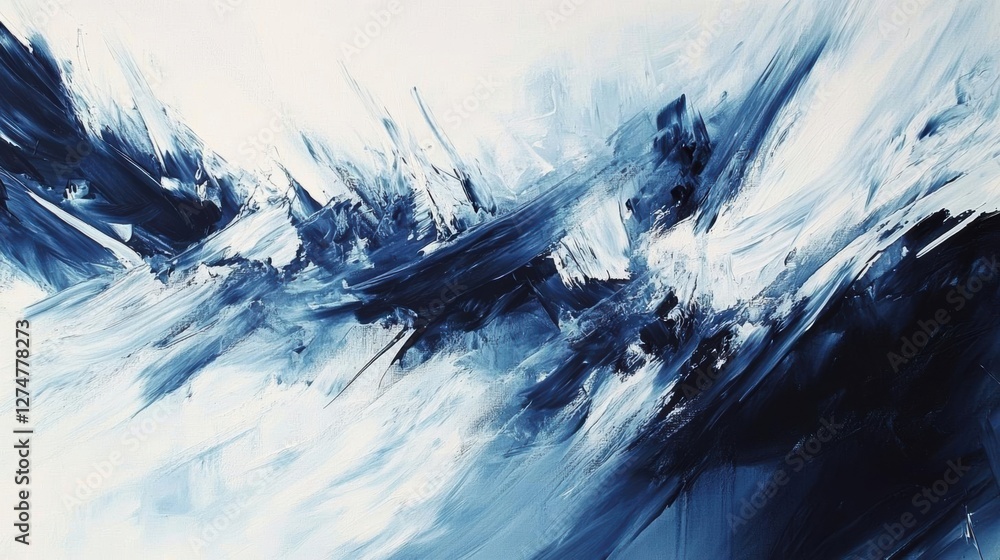 Aufkleber blue abstract painting flows across canvas with dynamic brushstrokes and texture effect.