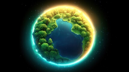 Obraz premium Glowing Green Earth with Lake Digital Art Wallpaper