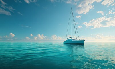 Fototapeta premium Scenic view of a luxurious yacht floating on calm turquoise water under a bright blue sky, evoking feelings of freedom.