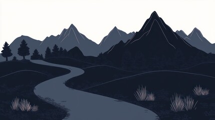 Naklejka premium Winding road, mountain landscape, dusk, travel brochure