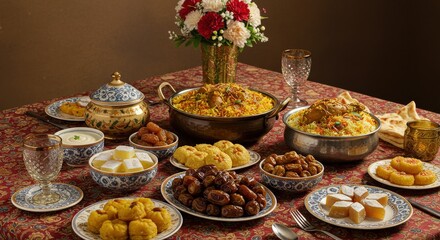 Eid Mubarak Traditional Feast Table