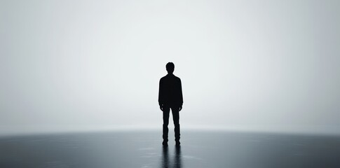 Obraz premium Silhouette of a solitary figure stands facing the bright light