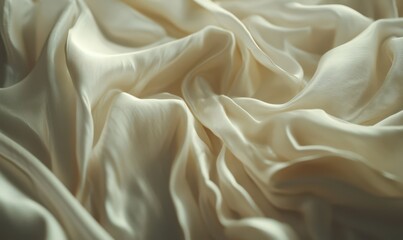 Obraz premium Richly textured silk fabric in shimmering ivory tones, intricate folds and natural light creating luxurious and elegant visual depth, perfect for refined themes