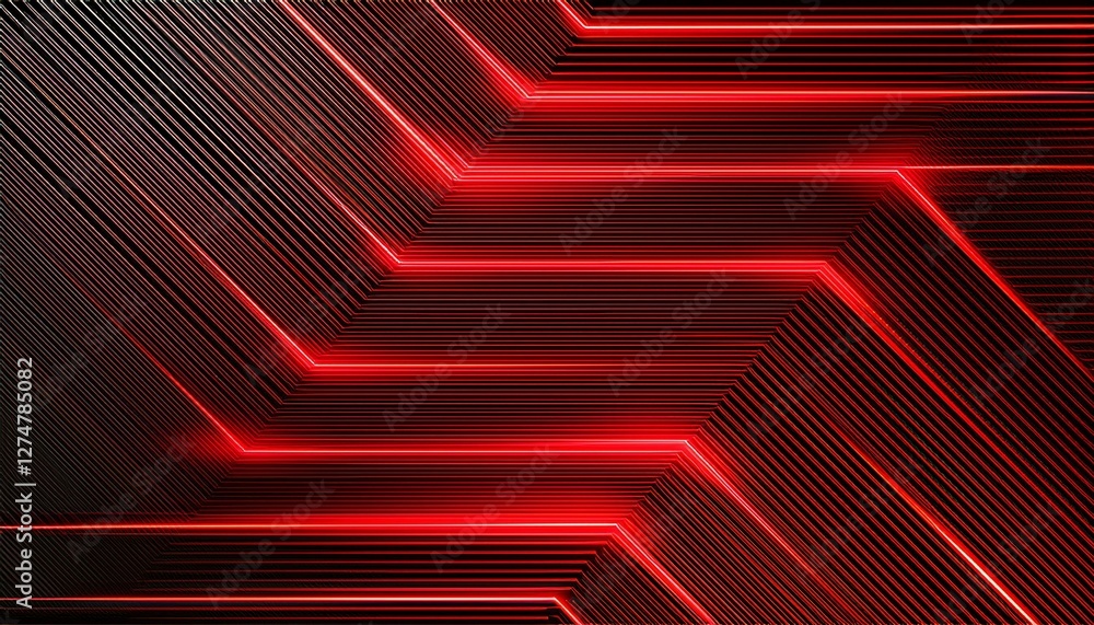 Poster futuristic black technology background with red neon lines. glowing vector banner design. generated 