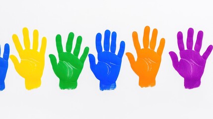 Obraz premium Colorful Handprints Row Kids Art Prints Rainbow Design