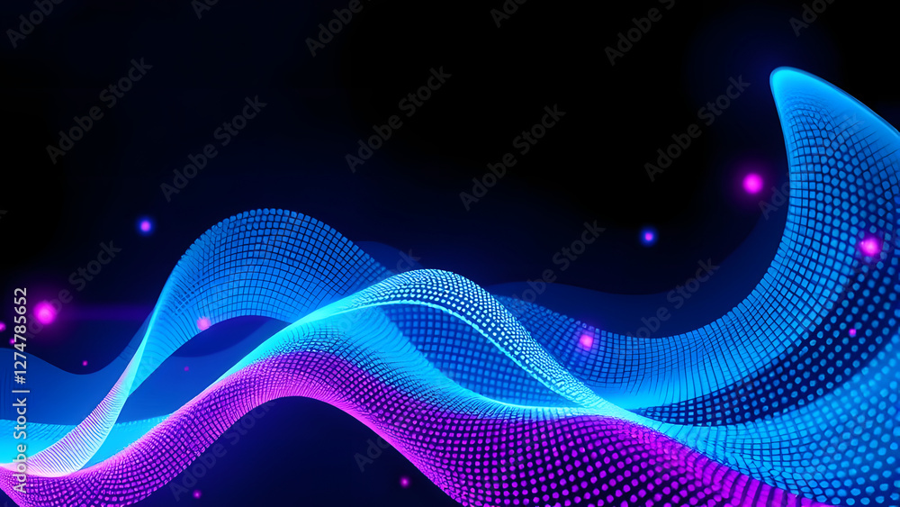 Poster futuristic blue fractal waves create a glowing light pattern