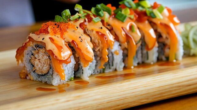 Delicious Spicy Salmon Sushi Roll