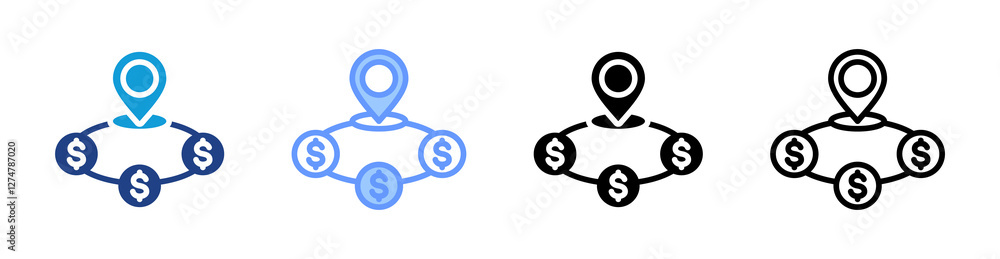 Aufkleber market positioning icon set multiple style collection