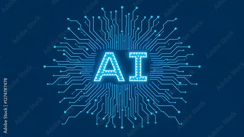 Poster blue circuit board pattern showcasing intricate electronic design and technology