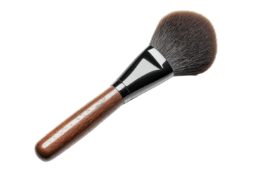Wooden handle blush brush with fine bristles for professional makeup application isolated on transparent background