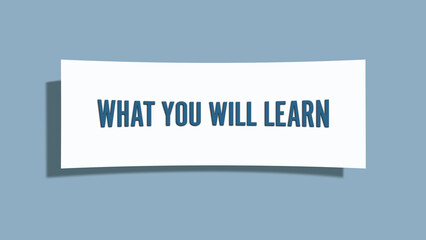What you will learn. A card isolated on blue background.