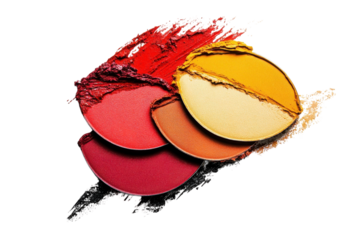 Vibrant hues of crushed pigments create an artistic palette on a white canvas in natural light isolated on transparent background