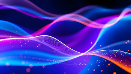 Abstract blue wave lines create a dynamic flow of light and color
