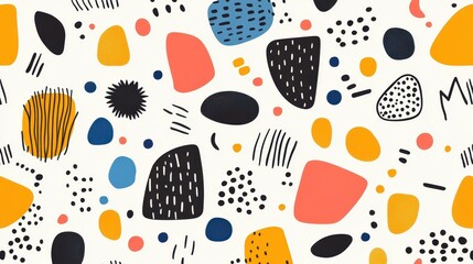 This handdrawn ethnic pattern features simple illustrations, perfect for textiles, wallpapers, and modern decor.