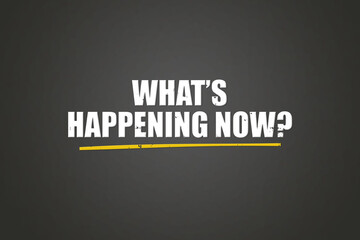 What’s happening now. A blackboard with white text. Illustration with grunge text style.