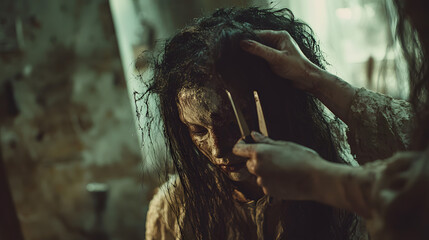 Creepy Halloween Horror Woman in Scary Costume