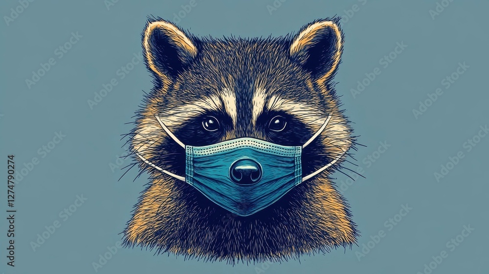 Aufkleber a charming raccoon in a minimalist style, featuring clean lines and a simplistic color palette again
