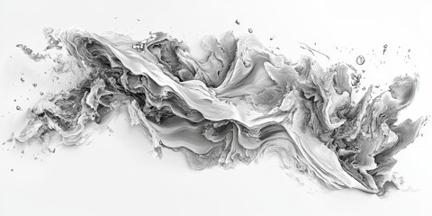 Abstract monochromatic rendering features swirling shapes with liquid details