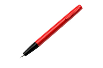 A vivid red pen resting elegantly on a clean white surface, inviting creativity and expression isolated on transparent background