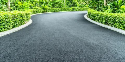 Fresh blacktop asphalt road surface at driveway entrance to house. Repair work. Private drive way, slurry seal project. Re-surfaced Cul-de-sac.