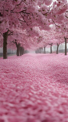 Pink Cherry Blossoms Line A Path