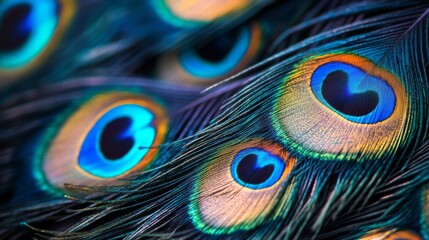 Obraz premium Peacock feather detail close up, vibrant colors