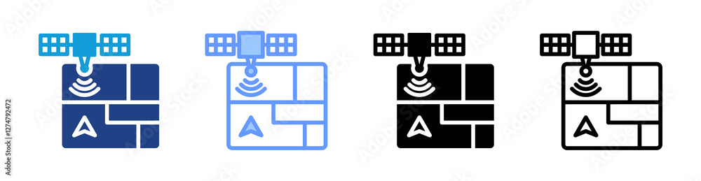 Poster satellite imagery icon set multiple style collection