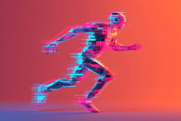 Fototapeta premium Futuristic robotic figure in motion, showcasing gradient colors and technology