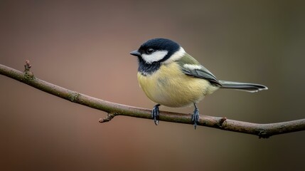 Fototapeta premium A tranquil scene of a small bird on a branch, its calm demeanor blending beautifully with the soft, blurred surroundings.