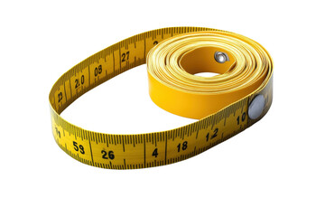 This bright yellow measuring tape lies coiled, symbolizing accuracy and creativity isolated on transparent background