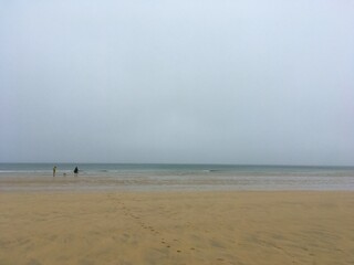 Walking on the misty beach