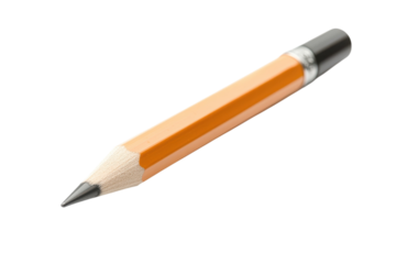 A bright orange pencil lies on a pristine white background, inviting inspiration and creativity isolated on transparent background