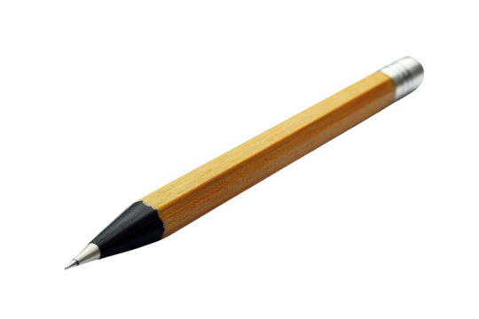 A sleek pencil resting on a white surface, ready to inspire creativity during a quiet moment isolated on transparent background
